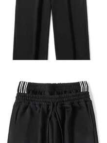 Men's Double Waistband Straight Leg Casual Fashion Pants, Summer Outdoor Hiking Minimalist Long Trousers - Black - View 4
