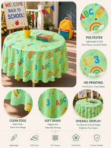 1pc-Back-To-School Cartoon Educational Tablecloth, Round And Rectangular Universal Washable Tablecloth, Green Background With Letter, Number, Rainbow Pencil Print, Suitable For Student Classroom Study Desks And Back-To-School Party Desktop Decoration - Multicolor - View 3