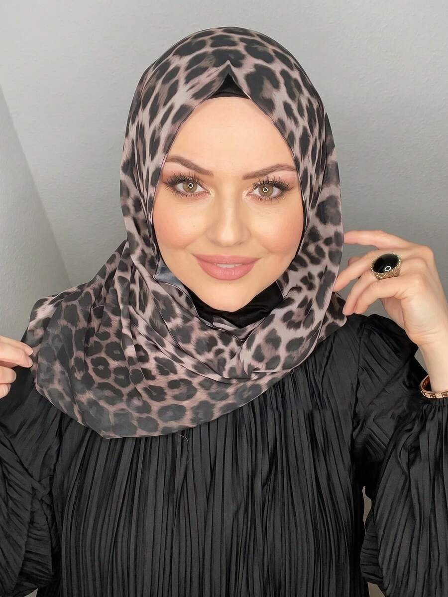 1件女款純色雪紡海灘長圍巾 穆斯林頭巾 阿拉伯風休閒頭巾 防曬圍巾 適合日常使用