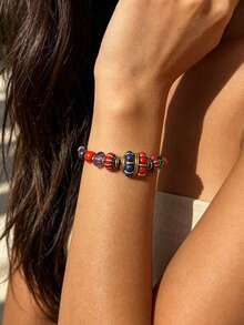 1pc Bohemian Vintage Court Handmade DIY Colorful Beaded Woven Bracelet, Multiple Styles Available, Fashionable Unique Exquisite Bracelet, Each Bead's Position Color Pattern Size Randomly Made, Suitable For All-Year Daily Wear, Beach Vacation, Graduation Season, Best Friend, Holiday Gift - Multicolor - View 3
