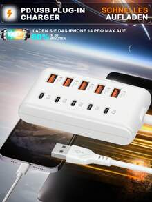 Adaptador USB de 10 puertos [5USB+5PD] Hub de 66W Carga rápida Multi-interfaz, Carga rápida Amplia compatibilidad Dispositivos de interfaz USB, Adecuado para computadoras, portátiles, tabletas y otros dispositivos USB de 5V, Hub USB 10-en-1 con carga rápida PD de 66W y transferencia de datos, Adaptador multi-puerto compacto compatible con portátiles, tabletas, teléfonos inteligentes, unidades USB, discos duros externos y otros dispositivos USB, Adecuado para hogar, oficina, viajes, computadoras, cámaras - Ver 7