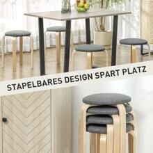 Set Of 4 Dining Stools, Round Stackable Stools, Linen-Look Kitchen Stools, Upholstered Stools For Dining Room, Living Room, Kitchen, Grey - Grey - View 4