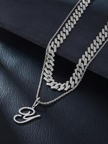Fashion Minimalist Cursive Initial Pendant A-Z Necklace Layered Chain Twisted Chain Punk Rock Rapper Hip Hop Chain, Birthday Gift For Friends And Besties, Party Gift - Hip Hop Letter Necklace - View 39