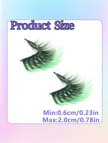 7 Pairs Green Cotton Thread Black Stem Dense Fish Tail Style False Eyelashes, Suitable For Festivals, Parties, Gatherings And Other Holiday Occasions, 20mm - 彩色 - 查看 10