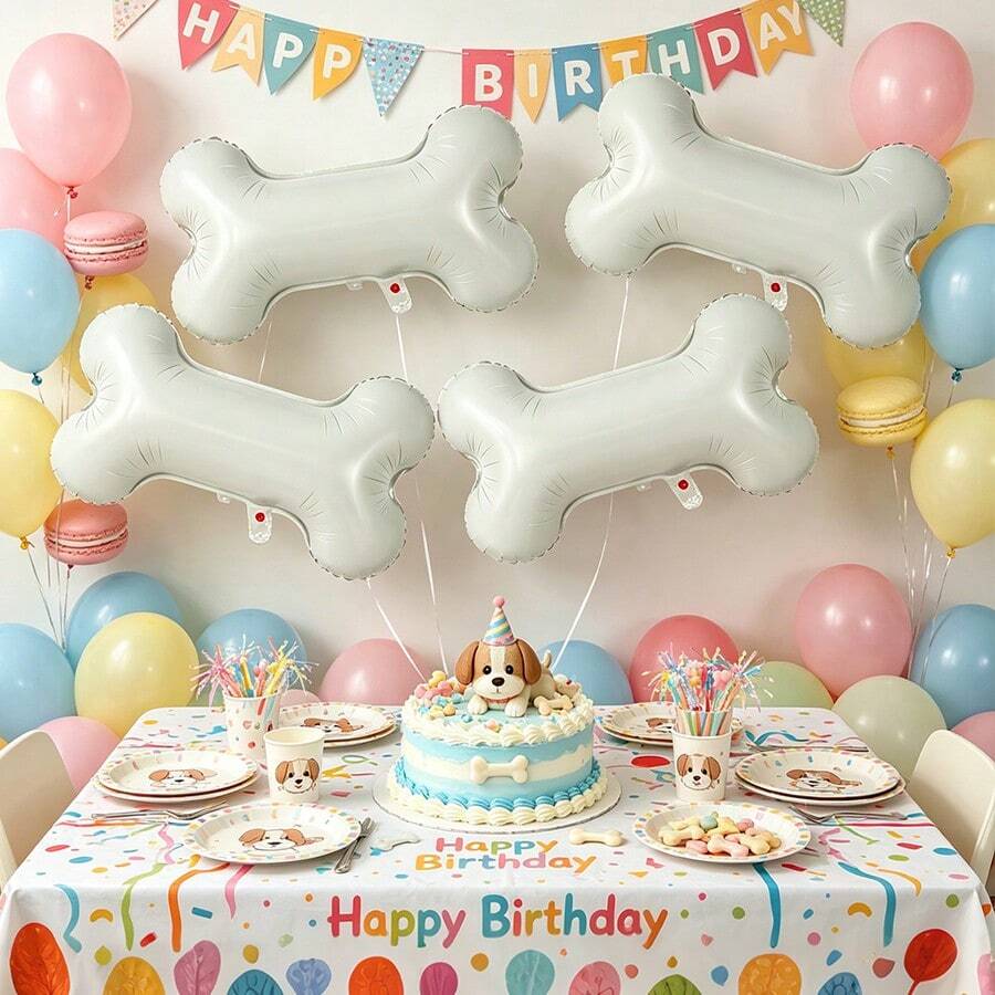 4 pièces de ballons en feuille d'aluminium en forme d'os, ballons gonflables en feuille mate scellée et épaissie, design minimaliste frais de couleur gris clair unie restaurant la forme classique de l'os, peuvent être combinés et suspendus pour la décoration, ballons décoratifs à thème créatif, convient pour les rassemblements à thème animal de compagnie, les fêtes liées aux animaux de compagnie, la décoration d'ambiance de banquet à thème amusant. - A - Voir 1
