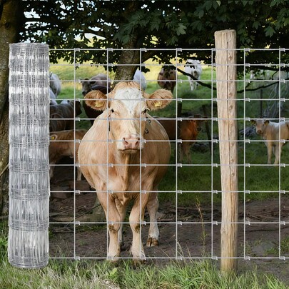 Techigher Galvanized Wire Fencing, Heavy Zinc Livestock Fence Roll, Heavy Duty Cattle Goat Deer Fence For Farm, Pasture & Garden Boundary