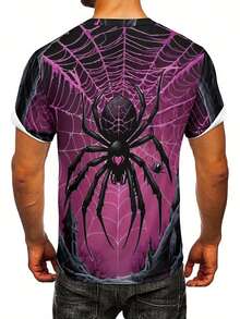 Camiseta unisex estilo hip-hop con estampado 3D de patrón de araña - Tejido de poliéster suave, ligero y transpirable, corte regular de manga corta, talla grande para hombre y mujer, atuendo - Negro - Ver 3