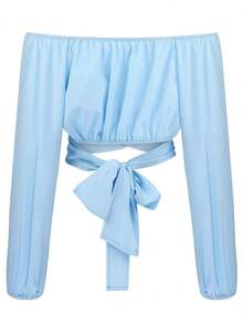 Elegant Women's Blouse With Bohemian Print, Short Loose Lantern Sleeves, Off-Shoulder, For Summer - 白色 - 查看 3