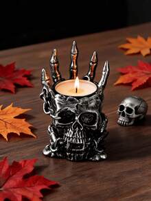1 pieza Portavelas de esqueleto de Halloween con garra de bruja y lámpara de llama, decoración estética para fiestas espeluznantes y el hogar - A - Ver 8