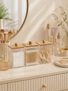 1/2/3 Packs Square Qtip Holder - 12 Oz Bathroom Organizers And Storage Containers, Plastic Apothecary Jars With Bamboo Lids For Cotton Ball, Cotton Swab, Floss - Multicolor - View 3