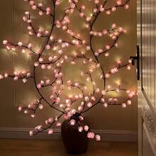 Cherry Blossom Wreath With Lights, USB Powered, With Remote Control, 72 LED Fairy Lights, Perfect For Fireplace, Wedding And Party Indoor Decoration - Pink Flower Vine Lights - View 3