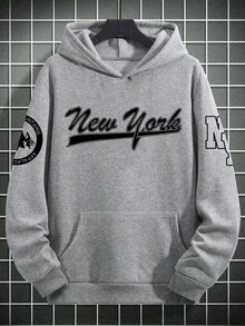 Teen Boy Letter Print Long Sleeve Pocket Casual Sweatshirt - Grey - View 3