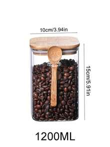 Glass Jar Set, Glass Jar, Bamboo Lid, Bamboo Spoon, High Borosilicate Glass Jar, Large Capacity Airtight Storage Jar With Natural Bamboo Spoon | Suitable For Tea, Salt, Sugar, Coffee Storage, Moisture-Proof And Mold-Proof - Multicolor - View 9