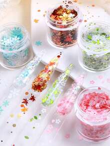 四季主題美甲亮片，雪花楓葉小花混色全息亮片，春夏秋冬 DIY 可穿戴美甲奶油膠裝飾亮片美甲飾品 - 彩色 - 查看 2