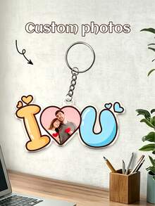 Personalized "I Love You" Photo Keychain, Customized Couple Photo Heart Keyring, Romantic Keepsake Gift For Anniversary - Multicolor - View 3