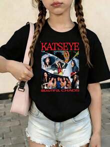 KATSEYE Printed Summer T-Shirts, Vintage Y2K Hip Hop Style, Short Sleeve T-Shirt, Summer Clothes For Girls, Toddler Girls' Clothes, Teen Clothes, Kids' Clothes - 西瓜粉 - 查看 1