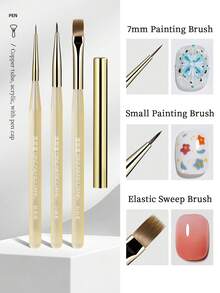 RS NAIL 3Pcs Nail Art Painting Brush Set With Cap, Nail Art Brush For Painting Flowers, Fine Pointed Tip, DIY Manicure Tool, Perfect For Beginner Nail Drawing & Decoration - Champagne - View 10