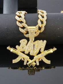 Hip Hop Full Rhinestone BABY Letter Pendant Necklace Men's Brand Cuban Chain Street Style Personalized Versatile Collarbone Chain Gift New Jewelry - BABY Double Gun Pendant - View 6