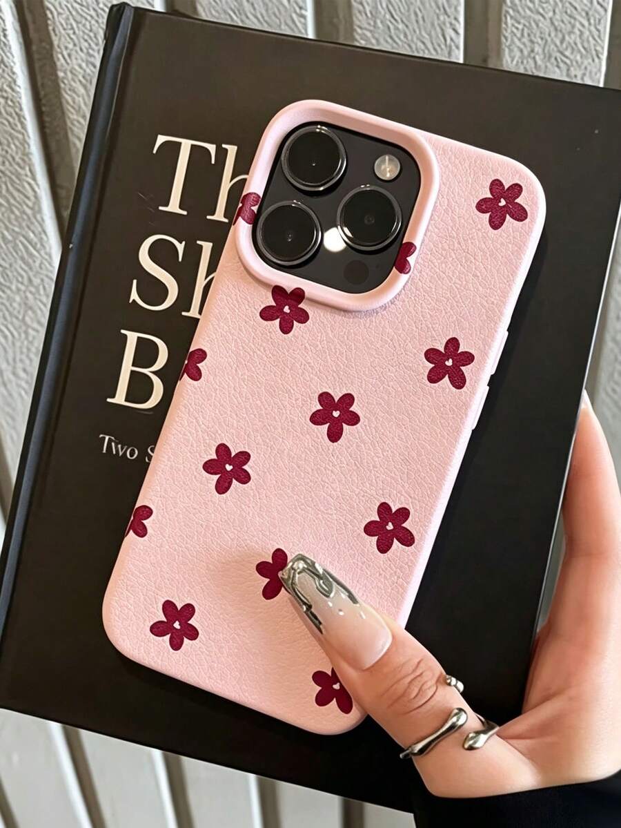 Casing Ponsel Motif Hati & Bunga Minimalis yang Modis dan Lucu, Tekstur Leci, Pelindung Anti Jatuh, Bahan TPU, Kompatibel dengan Apple 17/17Pro/17ProMax/16/16Pro/16ProMax/15/15Pro/15ProMax/14/13/12/11, Cocok Sebagai Hadiah Liburan - Berwarna merah muda - View 1