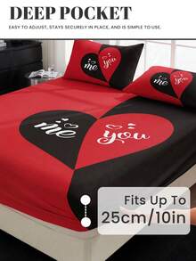 1pc Red Heart Digital Print Fitted Sheet, Mattress Protector, Bed Cover, Room Decor, Dust-Proof Anti-Slip, Skin-Friendly Breathable, Super Soft Lightweight, Suitable For Twin/Full/Queen/King Size Beds, All Season, Machine Washable, Pillowcase And Duvet Cover Not Included - Multicolor - View 5
