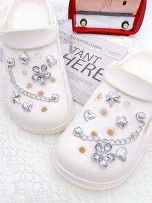 12pcs Casual Sandals Shoe Accessories DIY Detachable Shoe Charms Suitable For Women's Sandals, Perfect For Decorating Shoes In A Fun And Personalized Way, Ideal Gift For Holiday Parties - Silver - View 4