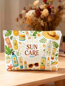 New Sun Protection Theme Large Capacity Lightweight Zippered Makeup Bag, Beach Bag, Fresh Hand-Drawn Sun And Sunscreen Design, Summer Sun Care Storage Gift, Zippered Travel Organizer Bag, Lightweight Fade-Resistant Makeup Toiletry Bag Suitable For Women And Men, Easy-To-Clean Design, Suitable For Mothers, Teachers, Friends, Nurses Makeup Bag, School Vacation Holiday Back-To-School Supplies Toiletry Bag, Essential Travel Makeup Bag - Multicolor - View 5