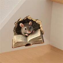 1pc Whimsical Reading Mouse Hole Wall Decal - Easy DIY, Matte PVC, Living Room And Entryway Decor Animal Print, Self-Adhesive And Removable, Whimsical Decoration - 1PC - View 1
