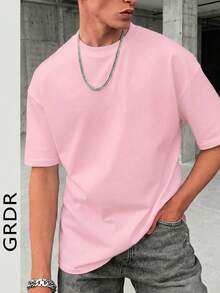 Men's Fashionable Loose Fit Short Sleeve T-Shirt GRDR | Exquisite Design | Summer Essential | Easy To Match | Show Off Your Style - 粉色 - 查看 1
