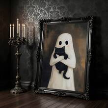 1pc Frameless Cute Ghost & Cat Halloween Wall Art Poster Print Black Cat Lover Gift For Apartment Living Room Bedroom Dorm Party Decor, Room Decor, Prints For Wall - Frameless - View 6