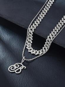 1pc Elegant Shiny Cursive Letter Pendant Necklace, Designed For Men, Combines Fashion And Luxury, Suitable For Parties, Banquets, Holiday Celebrations, Christmas And Other Occasions, Also Can Be Worn As Daily Wear Gift Jewelry, Versatile And Tasteful - Double-layered Hip-hop Letter Necklace - View 57