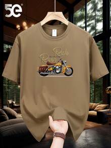 [Tion] 5E Brand Loose Fit Printed T-Shirt, 100% Cotton, Heavyweight, New, Pure Cotton, Short Sleeve, Summer, Loose Round Neck, Fashion T-Shirt For Men - 酒紅色 - 查看 7