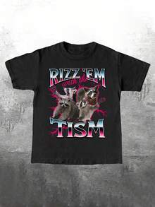 T-Shirts Boys' Clothing Boys' And Girls' T-Shirts Teen Clothing Girls' T-Shirts Manfinity Dauomo Amazing Lightning Raccoon Print Funny Meme Men's Standard T-Shirt KSOC - 黑色 - 查看 1