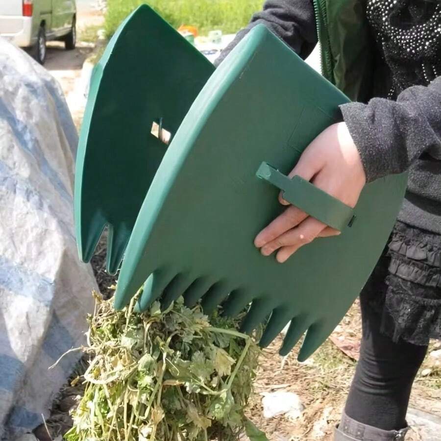 花園葉耙:一體式戶外落葉收集器,鋸齒邊緣,適用於葉子與小樹枝,PP材質,表面光滑無毛刺,易於使用,無需組裝 - 彩色 - 查看 1