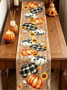 1/100pcs 35*180cm Autumn Decorative Table Runner, Cute Pumpkin Sunflower Maple Leaf Theme Tablecloth Halloween Table Decor, Seasonal Autumn Thanksgiving Kitchen Dining Table Decoration Home Decor, Indoor And Outdoor Use, Holiday Table Decor, Halloween Party Supplies. - Multicolor - View 5