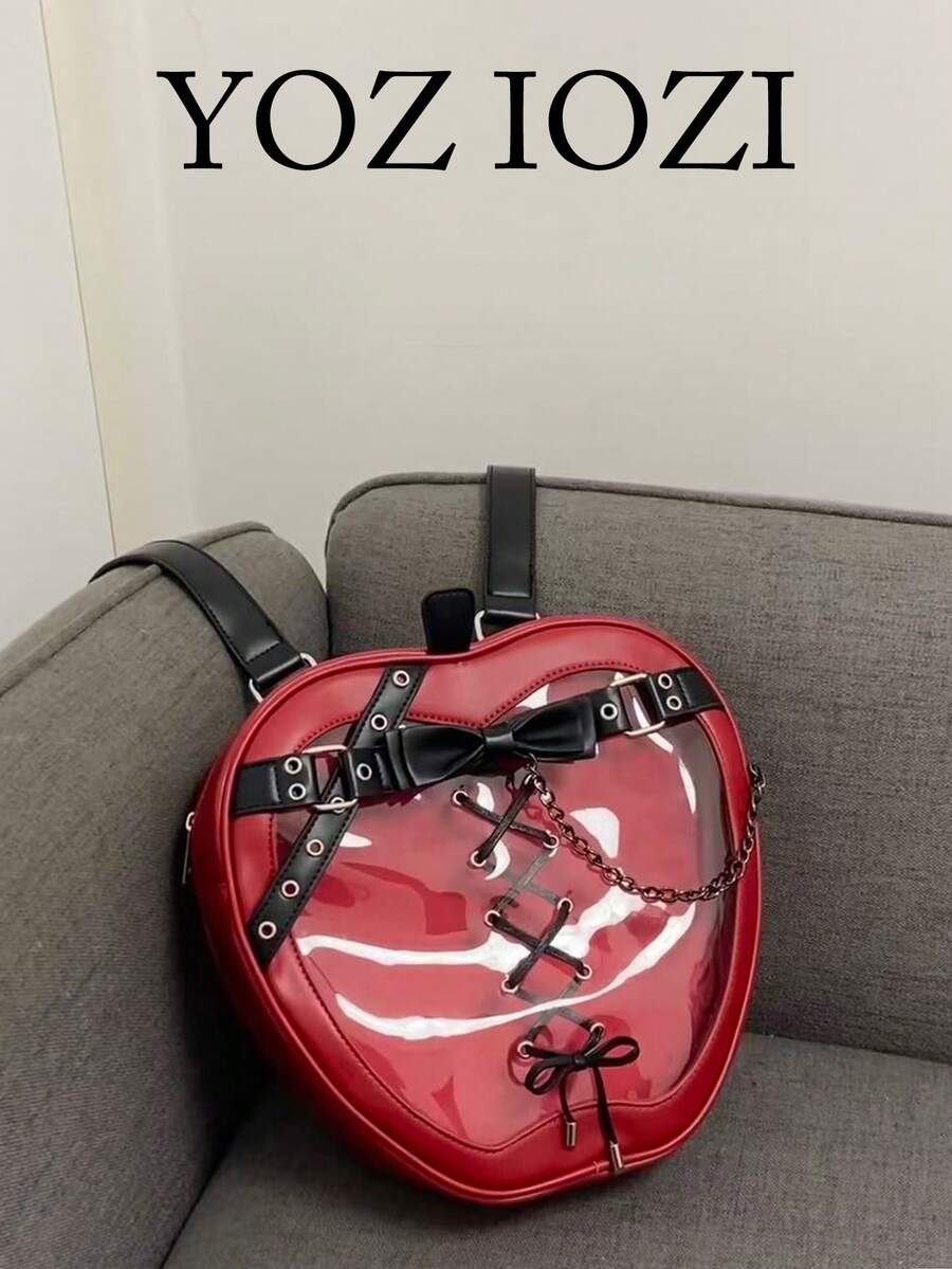 Mochila de lona con estampado floral fresco y lindo para estudiantes universitarias, bolsa escolar - Rojo - Ver 1