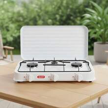 KIWI 3-Burner Gas Stove With Lid, Portable Cooker For Camping, BBQ, Patio, Garden And Outdoor Use, Triple Burner With Regulators - 3 White Fires - View 1