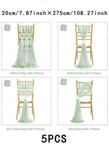 10pcs Elegant Light Green Chiffon Chair Back Sash Set, Corridor Wedding Chair Back Decor, Church Chiffon Banquet Ceremony Reception Chair Set, Photography Props, Birthday Party Home Decor - Green - View 9