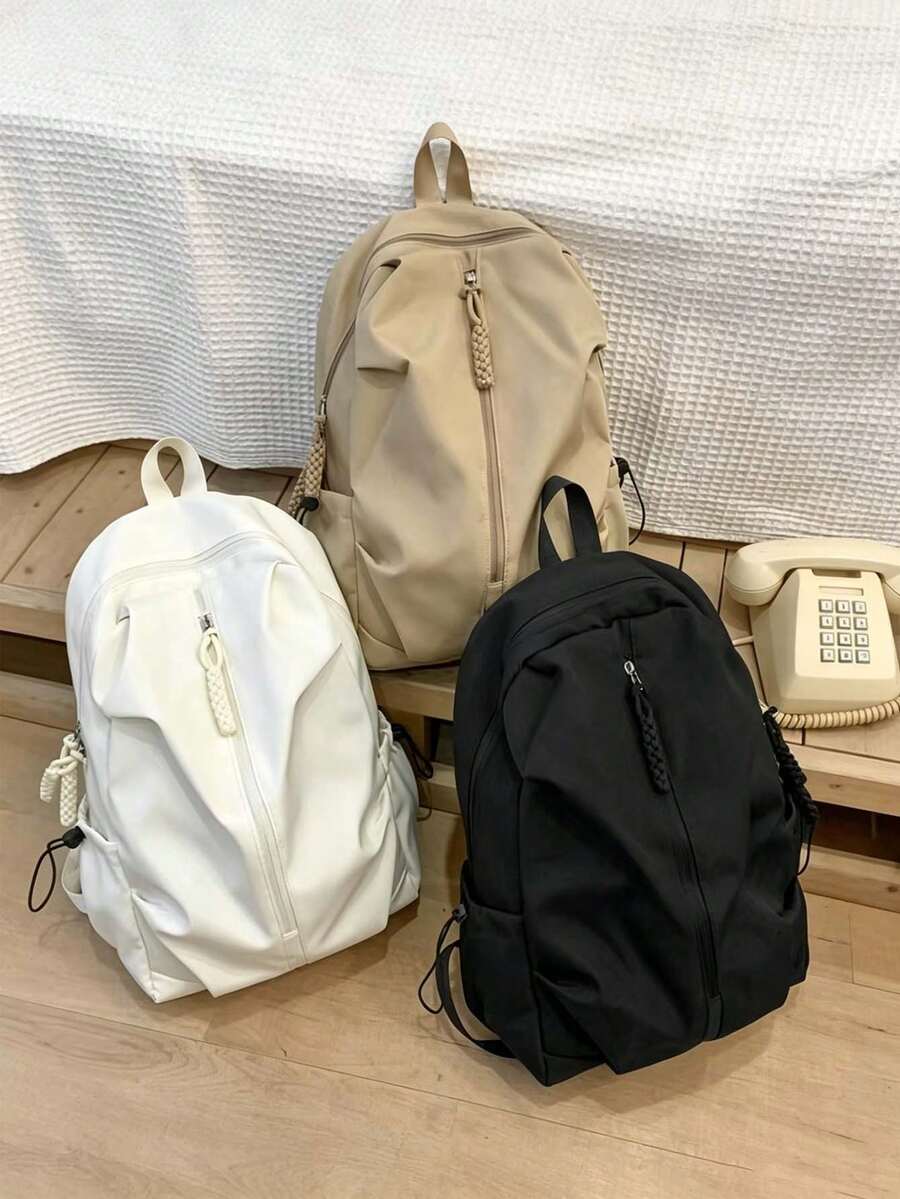 1個/10個純色後背包，返校假期旅行風格，多口袋學生書包，可裝教科書與鉛筆盒，加厚肩帶，休閒日常上學通勤背包，學校用品