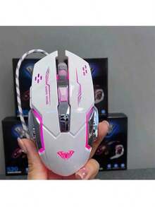 AULA Mouse Gaming, Laptop, Berkabel, Senyap, Mekanik, Makro Gaming, USB, Desktop, Pengaturan Pribadi, Pencahayaan, PC, Putih, Hitam - View 3