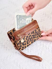 FOREVER MIYIN Billeteras pequeñas con correa de muñeca con estampado de leopardo minimalista para mujeres, billetera con múltiples ranuras para tarjetas, billetera de muñeca plegable, uso diario, útiles escolares, monedero - Multicolor - Ver 4