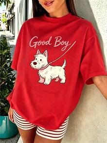 Y2K Women's Casual Summer T-Shirt, Retro Casual T-Shirt With Cartoon Of A Good Boy And A West Highland White Terrier For Pet Owner - 白色 - 查看 7