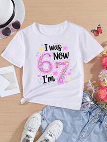 Creative And Sweet T-Shirt For Girls WML With Cartoon Print Of The Number 67 - White - View 2