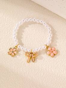1pc/2pcs Kids Pearl Beaded Oil Drop Flower Bow Bracelet Set, Suitable For Kids Daily Decoration - Multicolor - View 11