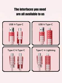 Kabel Pengisian Daya Ultra Cepat 240W (MAX) Gaya Blok Bangunan, Kabel Data Pengisian Cepat 4-in-1 dengan Tampilan Premium, Kompatibel dengan Seri 14-17, Seri Pro, Pro Max, Dapat Digunakan dengan Pengisi Daya Portabel, Cocok untuk iPhone 17/16/15/14/13/12/11/S24/S23/S22/S21 dan Model Lainnya - MultiWarna - View 10