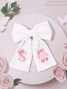 1件女孩 A-Z 26字母白色與粉色布藝蝴蝶結髮夾，字母刺繡髮夾，優雅髮夾，適合花朵裝飾，兒童日常穿著，婚禮派對禮物 - 彩色 - 查看 32