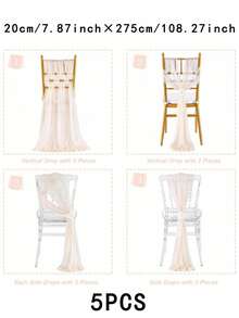 10pcs Elegant Champagne Chiffon Chair Back Sash Set, Hallway Wedding Chair Back Decor, Church Chiffon Banquet Ceremony Reception Chair Set, Photography Props, Birthday Party Home Decor - Champagne - View 10