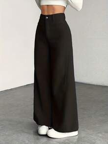 Women's High Waist Wide Leg Trousers - Corduroy Texture, Casual Pants, Comfortable For All Seasons, Machine Washable - Hitam - View 6