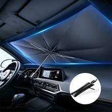 1pc Car Front Windshield Sun Shade, Foldable Umbrella Style Sun Shade, Suitable For Most Front Windshields, Reflective Sun Shade - Sun Umbrella With Handle - View 2