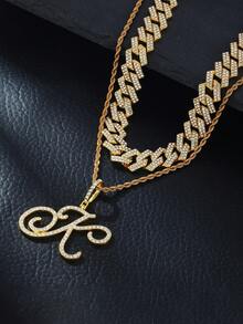 Fashion Minimalist Cursive Initial Pendant A-Z Necklace Layered Chain Twisted Chain Punk Rock Rapper Hip Hop Chain, Birthday Gift For Friends And Besties, Party Gift - Hip Hop Letter Necklace - View 15