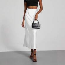 Falda drapeada de estilo europeo y americano, de cintura alta, elegante, ajustada y recta. - Blanco - Ver 2
